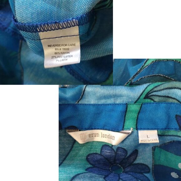 Erin London Floral Blazer Jacket Women's Lined Front Button Blue Green Size L - Picture 11 of 11